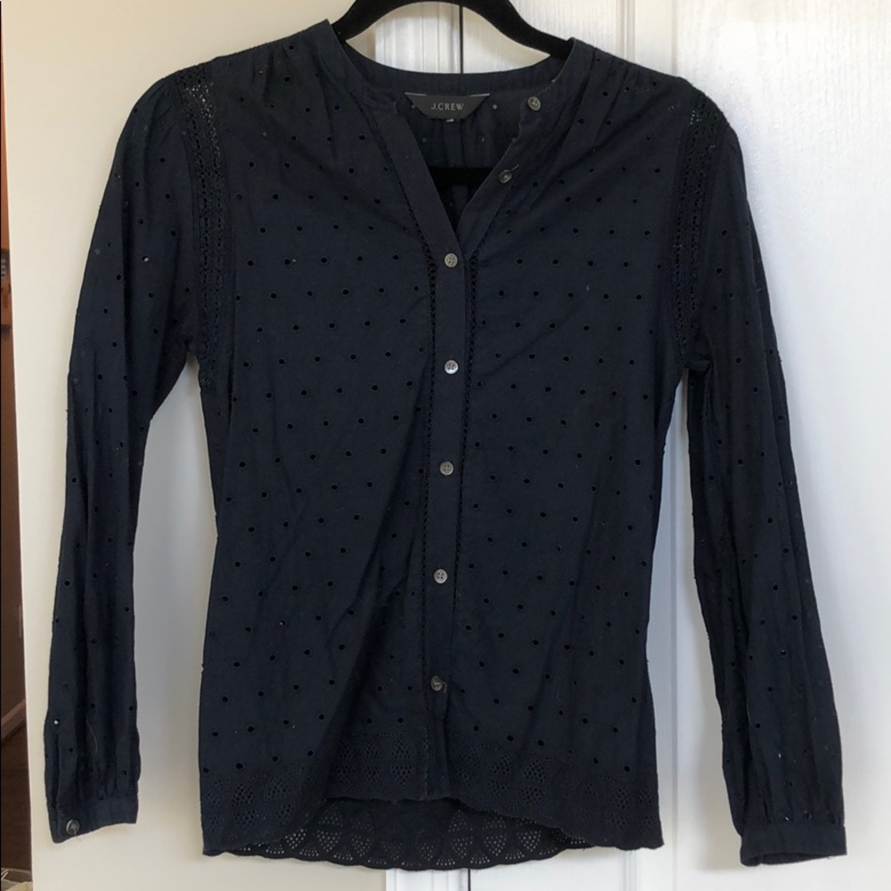 Dark navy blue eyelet blouse